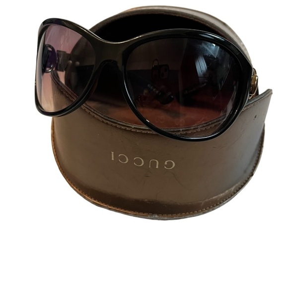 Gucci Butterfly Frame Belted Etched Logo Rounded Sunglasses BUCKLE GG Brown - Picture 1 of 13